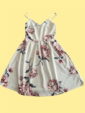 Monteau Cream Floral Spaghetti-Strap Dress with Pink Blooms